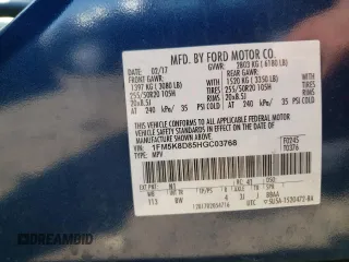 2017 Ford Explorer XLT with VIN 1FM5K8D85HGC03768, listed as a Copart auction lot 61858975 with 96,909 mi miles and Salvage title. Bid and sale history available at DreamBid. Image 12.