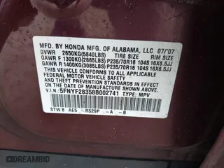 2008 Honda Pilot SE with VIN 5FNYF28358B002741, listed as a IAAI auction lot 41834052 with 248,830 mi miles. Bid and sale history available at carsss.com. Image 9.