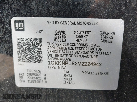 2021 GMC Acadia Denali с VIN 1GKKNPLS2MZ224943, выставлен на аукционе IAAI как лот 42119012 с пробегом 59 620 миль миль и . История ставок и продаж доступна на DreamBid. Изображение 9.
