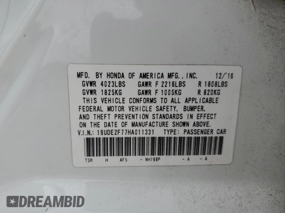 2017 Acura ILX Premium with VIN 19UDE2F77HA011331, listed as a Copart auction lot 45663655 with 79,999 mi miles and Salvage title. Bid and sale history available at DreamBid. Image 12.
