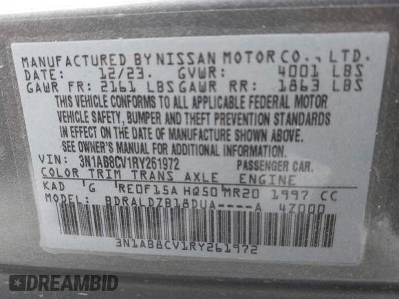 2024 Nissan Sentra SV z VIN 3N1AB8CV1RY261972, wystawiony jako IAAI lot #42135945 z przebiegiem 21 250 mil mil oraz . Historia ofert i sprzedaży dostępna na DreamBid. Obrazek 9.
