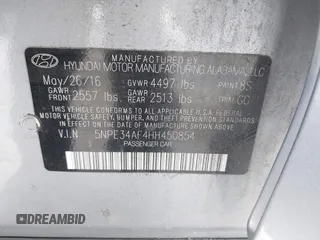2017 Hyundai Sonata Sport with VIN 5NPE34AF4HH450854, listed as a IAAI auction lot 40133552 with 171,429 mi miles. Bid and sale history available at carsss.com. Image 9.