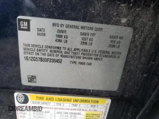 2009 Chevrolet Malibu 1LS with VIN 1G1ZG57B39F238452, listed as a Copart auction lot 82978644 with 163,516 mi miles and Salvage Title. Bid and sale history available at DreamBid. Image 12.