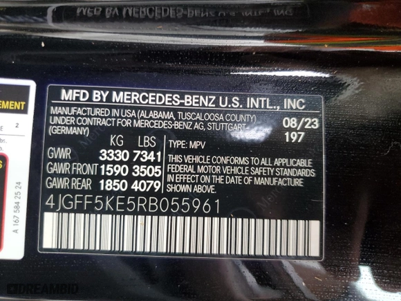 2024 Mercedes-Benz GLS with VIN 4JGFF5KE5RB055961, listed as a Copart auction lot 74293964 with 0 mi miles and Non Repairable. Bid and sale history available at carsss.com. Image 14.
