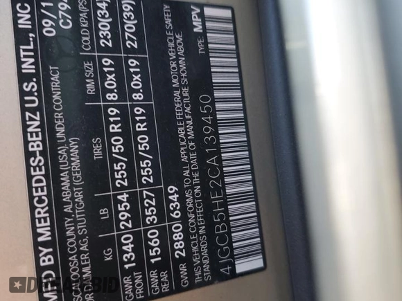 2012 Mercedes-Benz R 350 z VIN 4JGCB5HE2CA139450, wystawiony jako Copart lot #88705135 z przebiegiem 132 689 mil mil oraz Szkoda całkowita • Salvage title. Historia ofert i sprzedaży dostępna na DreamBid. Obrazek 12.