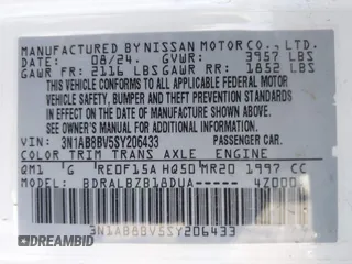 2025 Nissan Sentra S with VIN 3N1AB8BV5SY206433, listed as a IAAI auction lot 41790895 with 952 mi miles and . Bid and sale history available at DreamBid. Image 9.