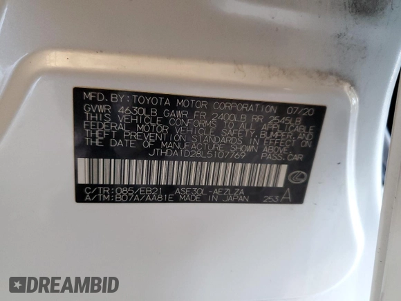 2020 Lexus IS 300 with VIN JTHDA1D28L5107769, listed as a Copart auction lot 79341354 with 59,659 mi miles and Salvage title. Bid and sale history available at DreamBid. Image 14.