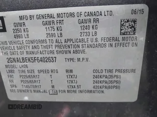 2015 Chevrolet Equinox LT with VIN 2GNALBEK5F6402637, listed as a IAAI auction lot 42050008 with 124,961 mi miles and . Bid and sale history available at carsss.com. Image 9.