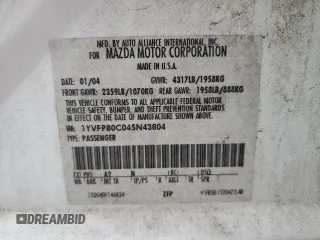2004 Mazda 6 i with VIN 1YVFP80C045N43804, listed as a Copart auction lot 45563525 with 176,025 mi miles and Salvage Title. Bid and sale history available at DreamBid. Image 12.