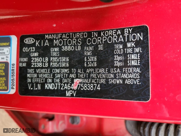 2013 Kia Soul + with VIN KNDJT2A64D7583874, listed as a Copart auction lot 51362835 with 129,247 mi miles and Salvage Title. Bid and sale history available at carsss.com. Image 14.