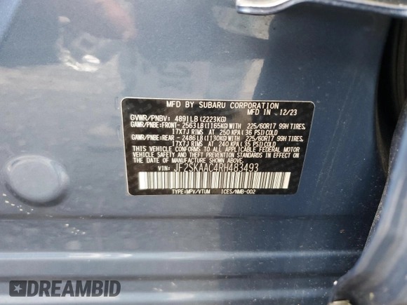 2024 Subaru Forester with VIN JF2SKAAC4RH483493, listed as a Copart auction lot 61174515 with 9,481 mi miles and Salvage title. Bid and sale history available at DreamBid. Image 13.