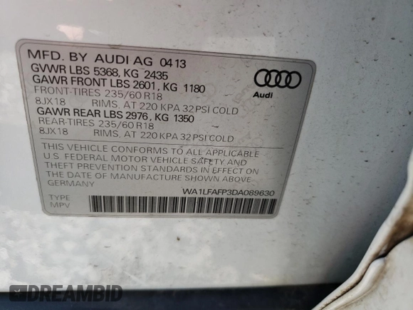 2013 Audi Q5 Premium Plus с VIN WA1LFAFP3DA089630, выставлен на аукционе Copart как лот 66823735 с пробегом 166 631 миль миль и Чистый • Clean title. История ставок и продаж доступна на DreamBid. Изображение 13.