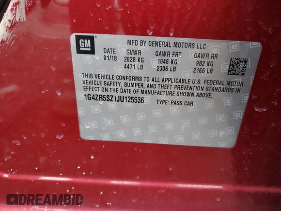 2018 Buick LaCrosse Premium with VIN 1G4ZR5SZ1JU125536, listed as a Copart auction lot 85041604 with 74,279 mi miles and Salvage Title. Bid and sale history available at carsss.com. Image 14.