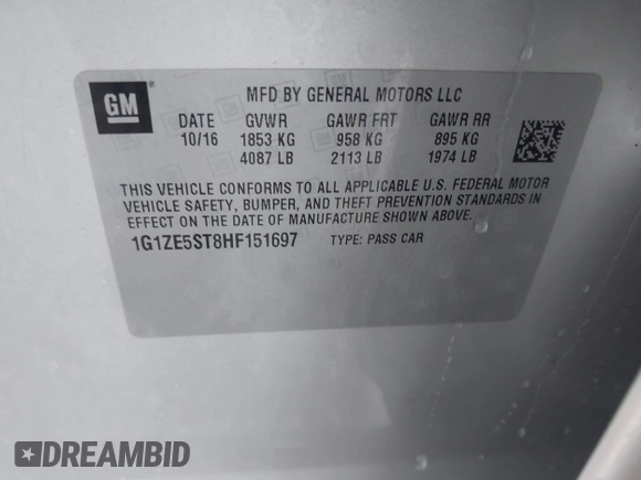 2017 Chevrolet Malibu LT with VIN 1G1ZE5ST8HF151697, listed as a IAAI auction lot 42101344 with 146,903 mi miles and . Bid and sale history available at DreamBid. Image 9.