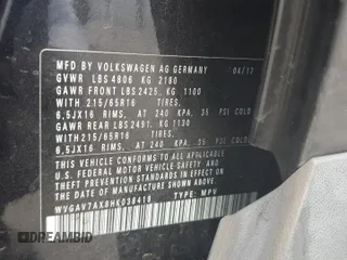 2017 Volkswagen Tiguan S with VIN WVGAV7AX8HK038419, listed as a Copart auction lot 53776155 with 72,006 mi miles and Salvage Title. Bid and sale history available at DreamBid. Image 13.