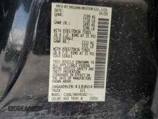 2009 Nissan Frontier LE with VIN 1N6AD09U39C418804, listed as a Copart auction lot 62837504 with Not provided miles and Salvage title. Bid and sale history available at DreamBid. Image 12.
