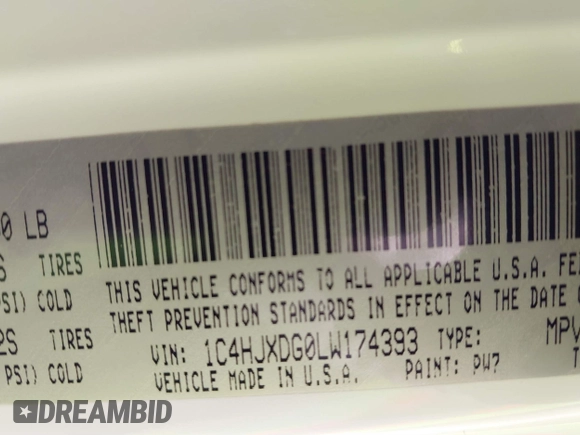 2020 Jeep Wrangler Unlimited Sport with VIN 1C4HJXDG0LW174393, listed as a IAAI auction lot 41575040 with 68,418 mi miles and . Bid and sale history available at DreamBid. Image 9.