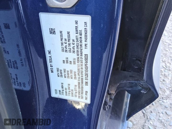 2023 Tesla Model 3 with VIN 5YJ3E1EA5PF449028, listed as a Copart auction lot 88924805 with 55,350 mi miles and Clean Title. Bid and sale history available at DreamBid. Image 13.