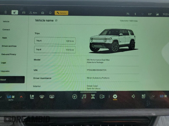2025 Rivian R1S Adventure z VIN 7PDSGBBA5SN067374, wystawiony jako Copart lot #55279895 z przebiegiem 1 120 mil mil oraz Szkoda całkowita • Salvage title. Historia ofert i sprzedaży dostępna na DreamBid. Obrazek 9.
