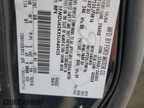2005 Ford Explorer z VIN 1FMDU62KX5UA60435, wystawiony jako Copart lot #53371975 z przebiegiem 189 260 mil mil oraz Szkoda całkowita • Salvage title. Historia ofert i sprzedaży dostępna na DreamBid. Obrazek 13.