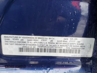 2006 Volkswagen Jetta z VIN 3VWRG81K06M785950, wystawiony jako Copart lot #87218214 z przebiegiem 129 955 mil mil oraz Szkoda całkowita • Salvage title. Historia ofert i sprzedaży dostępna na DreamBid. Obrazek 12.
