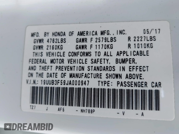 2018 Acura TLX w/Technology Pkg with VIN 19UUB3F59JA000947, listed as a IAAI auction lot 41981918 with 61,187 mi miles. Bid and sale history available at carsss.com. Image 9.