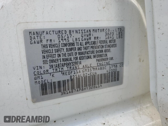 2017 Nissan Sentra S with VIN 3N1AB7AP8HY328614, listed as a Copart auction lot 56864855 with Not Provided miles and Non Repairable. Bid and sale history available at DreamBid. Image 13.