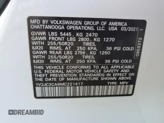 2021 Volkswagen Atlas SE z VIN 1V2JC2CA9MC221417, wystawiony jako Copart lot #49646075 z przebiegiem 49 087 mil mil oraz Nie do naprawy • Non repairable. Historia ofert i sprzedaży dostępna na DreamBid. Obrazek 13.