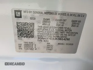 2019 Chevrolet Equinox Premier with VIN 3GNAXYEX3KS614290, listed as a IAAI auction lot 41724689 with 76,734 mi miles. Bid and sale history available at carsss.com. Image 9.