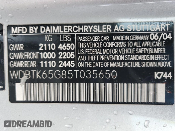 2005 Mercedes-Benz CLK 320 z VIN WDBTK65G85T035650, wystawiony jako Copart lot #55612865 z przebiegiem 93 588 mil mil oraz Szkoda całkowita • Salvage title. Historia ofert i sprzedaży dostępna na DreamBid. Obrazek 12.