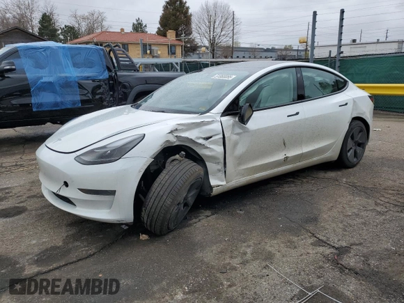 2023 Tesla Model 3 with VIN 5YJ3E1EAXPF600008, listed as a Copart auction lot 51868055 with 58,733 mi miles and Salvage title. Bid and sale history available at DreamBid. Image 1.