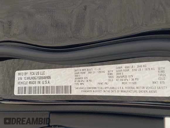 2025 Jeep Grand Cherokee Limited с VIN 1C4RJKBG1S8646906, выставлен на аукционе IAAI как лот 42466166 с пробегом 2 151 миль миль и . История ставок и продаж доступна на DreamBid. Изображение 9.