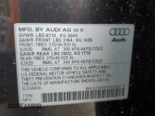 2010 Audi Q7 3.6L Premium Plus with VIN WA1LYAFE5AD008615, listed as a Copart auction lot 80722914 with 0 mi miles and Salvage Title. Bid and sale history available at carsss.com. Image 12.