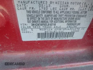 2014 Nissan Versa S Plus with VIN 3N1CN7APXEL810719, listed as a IAAI auction lot 41713483 with Not Provided miles. Bid and sale history available at carsss.com. Image 9.