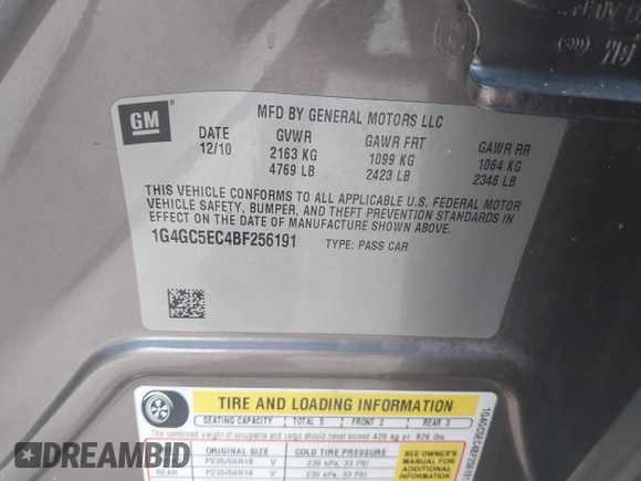 2011 Buick LaCrosse CXL with VIN 1G4GC5EC4BF256191, listed as a IAAI auction lot 41484546 with 146,001 mi miles. Bid and sale history available at carsss.com. Image 9.