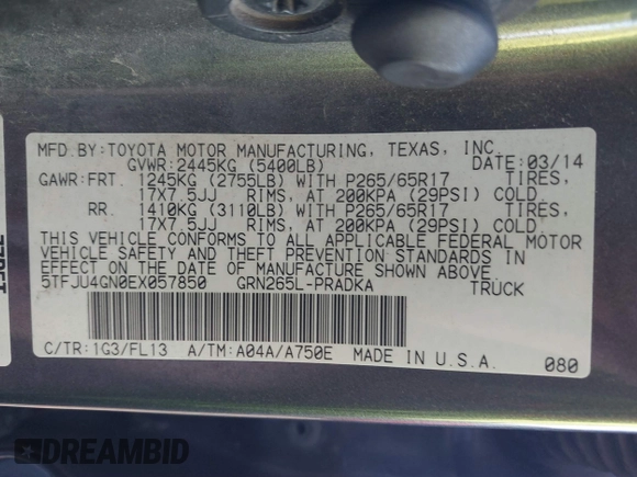2014 Toyota Tacoma PreRunner with VIN 5TFJU4GN0EX057850, listed as a IAAI auction lot 41656053 with 170,269 mi miles. Bid and sale history available at carsss.com. Image 9.