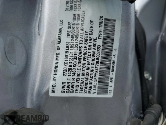 2020 Honda Ridgeline RTL-E с VIN 5FPYK3F70LB003853, выставлен на аукционе Copart как лот 56938085 с пробегом Не указан миль и Списание • Salvage title. История ставок и продаж доступна на DreamBid. Изображение 13.
