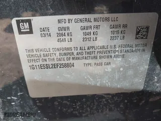 2014 Chevrolet Malibu LT with VIN 1G11E5SL2EF258804, listed as a IAAI auction lot 41832285 with 232,457 mi miles. Bid and sale history available at carsss.com. Image 9.