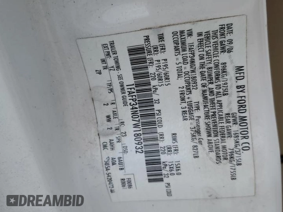 2007 Ford Focus S с VIN 1FAFP34N07W180932, выставлен на аукционе Copart как лот 58607375 с пробегом 152 747 миль миль и Списание • Salvage title. История ставок и продаж доступна на DreamBid. Изображение 12.