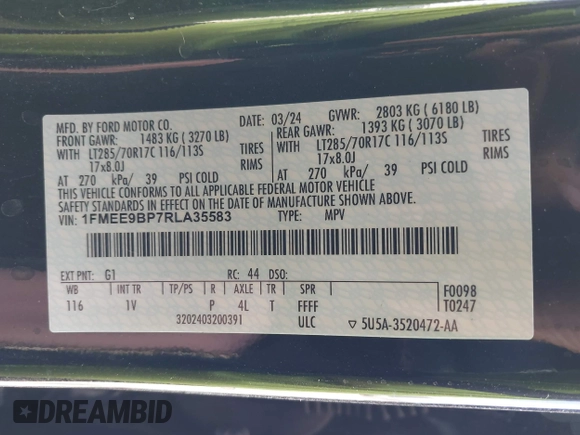 2024 Ford Bronco Badlands z VIN 1FMEE9BP7RLA35583, wystawiony jako IAAI lot #41905835 z przebiegiem 11 260 mil mil oraz . Historia ofert i sprzedaży dostępna na DreamBid. Obrazek 9.