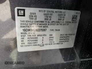 2014 Chevrolet Silverado 1500 LTZ with VIN 1GCVKSEC0EZ275367, listed as a Copart auction lot 53639515 with 126,415 mi miles and Salvage Title. Bid and sale history available at DreamBid. Image 12.