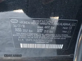 2018 Hyundai Sonata SE with VIN 5NPE24AF8JH727658, listed as a IAAI auction lot 41020748 with 134,254 mi miles and . Bid and sale history available at DreamBid. Image 9.