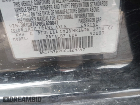 2016 Nissan Versa S z VIN 3N1CN7AP0GL829847, wystawiony jako IAAI lot #41688883 z przebiegiem 73 000 mil mil oraz . Historia ofert i sprzedaży dostępna na DreamBid. Obrazek 9.