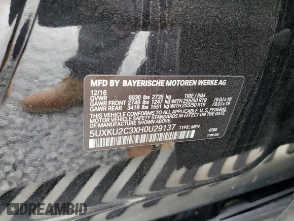 2017 BMW X6 xDrive35i with VIN 5UXKU2C3XH0U29137, listed as a Copart auction lot 69029963 with 109,065 mi miles. Bid and sale history available at carsss.com. Image 13.