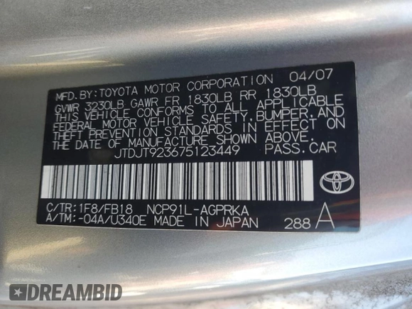 2007 Toyota Yaris with VIN JTDJT923675123449, listed as a Copart auction lot 47578555 with 173,927 mi miles and Non Repairable. Bid and sale history available at carsss.com. Image 13.