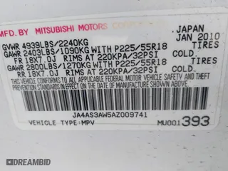 2010 Mitsubishi Outlander SE with VIN JA4AS3AW5AZ009741, listed as a IAAI auction lot 41623843 with 180,184 mi miles. Bid and sale history available at carsss.com. Image 9.