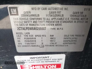 2010 GMC Terrain SLT-1 with VIN 2CTALFEW8A6295907, listed as a IAAI auction lot 42103432 with 274,443 mi miles and . Bid and sale history available at carsss.com. Image 9.