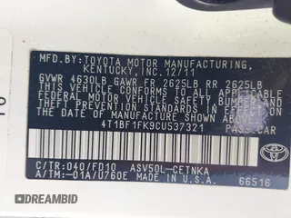 2012 Toyota Camry L with VIN 4T1BF1FK9CU537321, listed as a IAAI auction lot 42177382 with 227,599 mi miles. Bid and sale history available at carsss.com. Image 9.