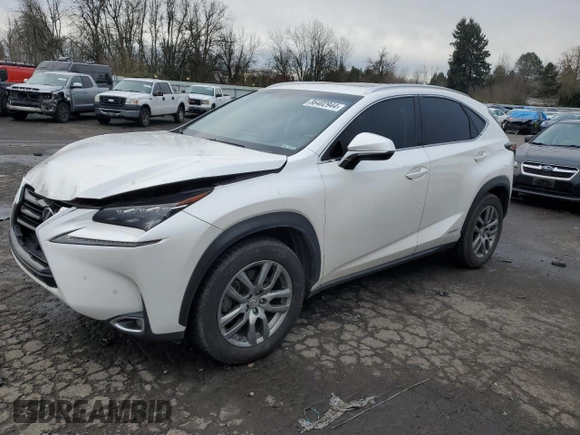 2015 Lexus NX 300h z VIN JTJBJRBZ8F2017984, wystawiony jako Copart lot #86402944 z przebiegiem 107 071 mil mil oraz Szkoda całkowita • Salvage title. Historia ofert i sprzedaży dostępna na DreamBid. Obrazek 1.