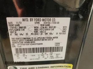 2013 Ford F-150 XL with VIN 1FTFW1EF1DKD72209, listed as a Copart auction lot 48377345 with 244,685 mi miles and Salvage Title. Bid and sale history available at carsss.com. Image 12.
